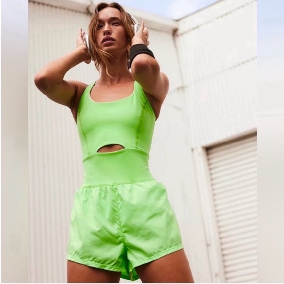 NWOT Free People FP Movement Righteous Runsie Lime Glow Green Neon - Picture 15 of 15